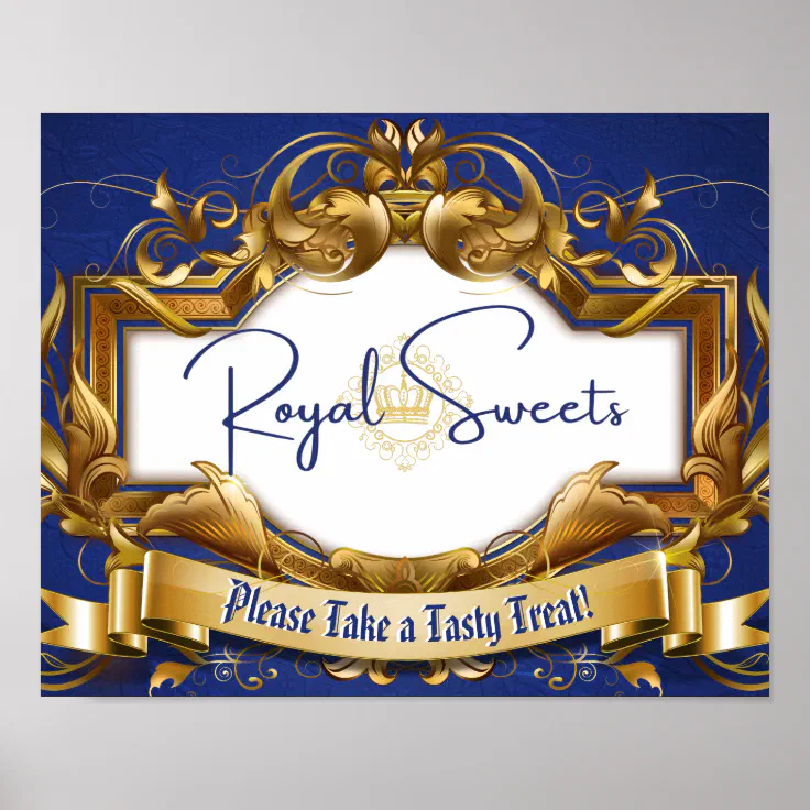 Royal Sweets Blue & Gold Elegant Candy Buffet Sign | Zazzle