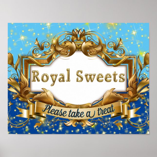 Royal Sweets|Blue & Gold Glitter Elegant Poster (Front)