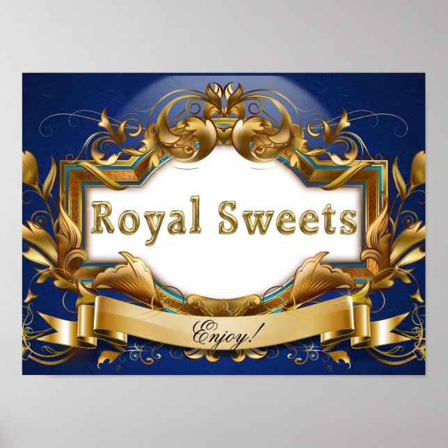 Royal Sweets-Royal Blue and Gold Party Signage Poster (Front)