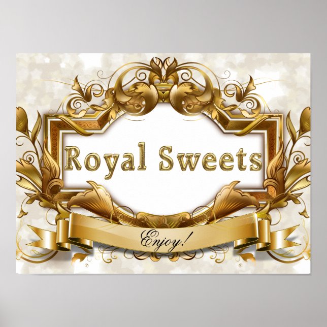 Royal Sweets-White and Gold Party Signage Poster (Front)
