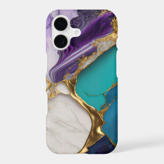 Royal Teal & Amethyst Marble with Gold Veins iPhone 17 Case