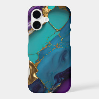 Royal Teal & Amethyst Marble with Gold Veins iPhone 17 Case