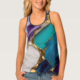 Royal Teal & Amethyst Marble with Gold Veins Tank Top