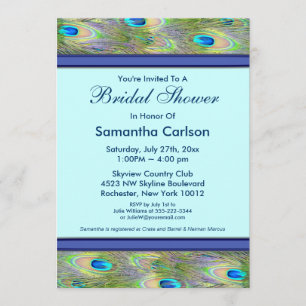 Royal Teal Blue Peacock Bridal Shower Invitation