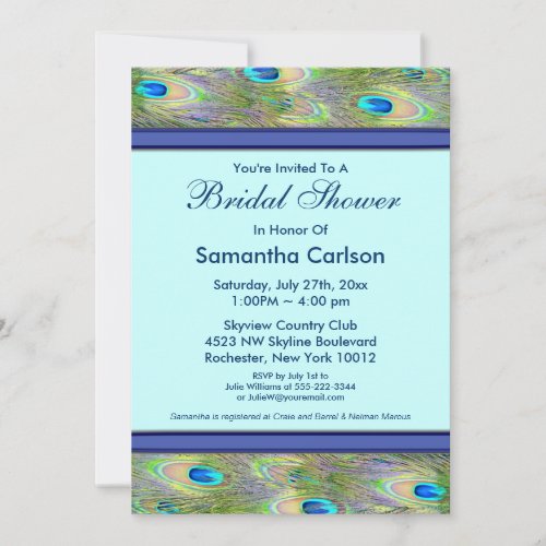 Royal Teal Blue Peacock Bridal Shower Invitation