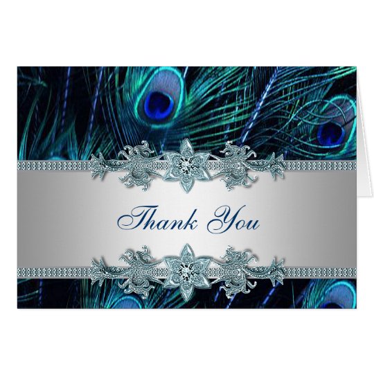 Royal Teal Blue Peacock Thank You Cards