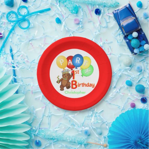 Royal Teddy Bear 1st Birthday Party Paper Plates