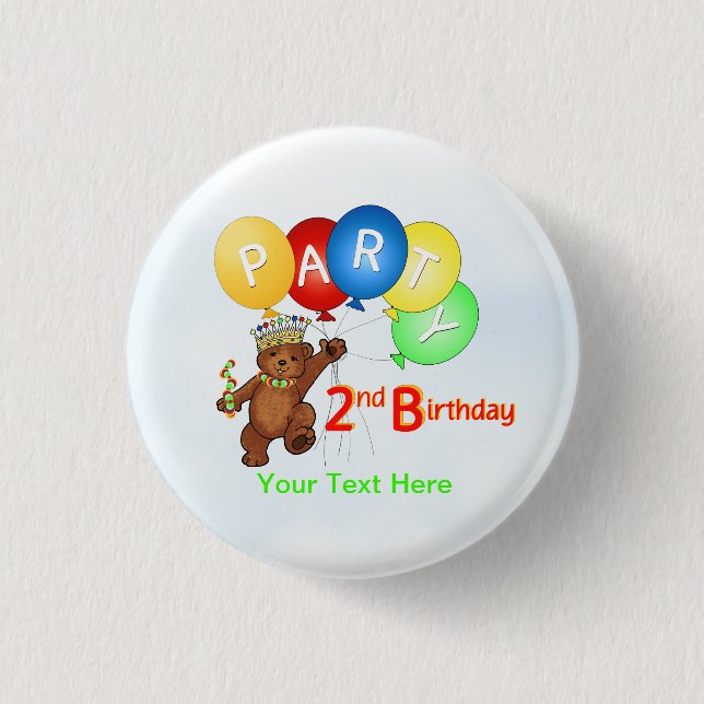 Royal Teddy Bear 2nd Birthday Party Pinback Button (Front)