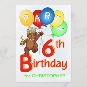 Royal Teddy Bear 6th Birthday Party Invitation
