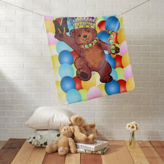 Royal Teddy Bear Balloon Dance Baby Blanket