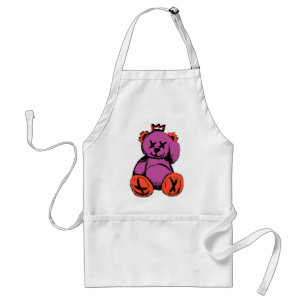 Royal Teddy Bear in Purple & Orange Adult Apron