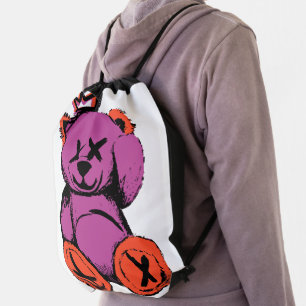 Royal Teddy Bear in Purple & Orange Drawstring Bag