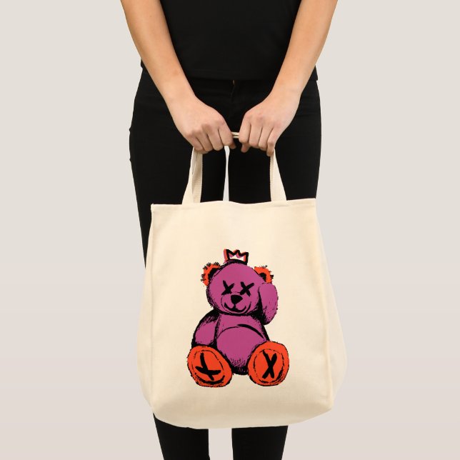 Royal Teddy Bear in Purple & Orange Tote Bag (Front (Product))