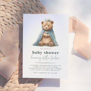 Royal Teddy Bear Little Prince Boy Baby Shower Invitation