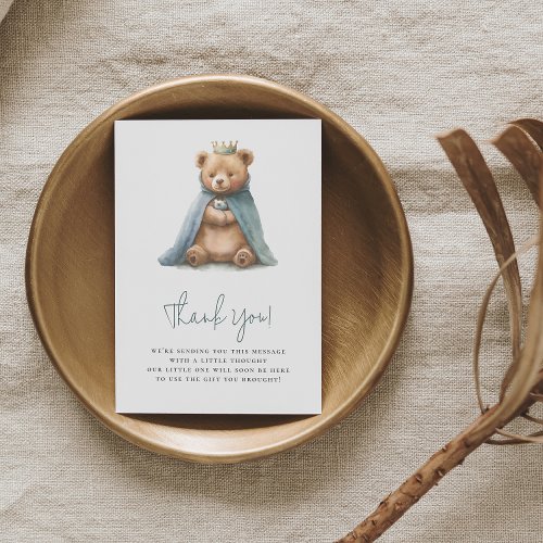 Royal Teddy Bear Prince Boy Baby Shower  Thank You Card