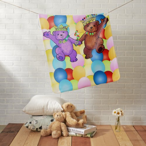 Royal Teddy Bears Dancing On Balloons Baby Blanket