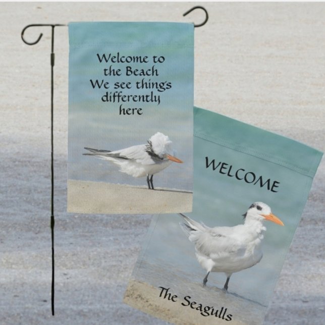 Royal Tern Welcome to the Beach Photographic Garden Flag (Creator Uploaded)