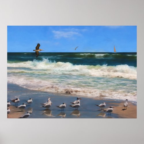 Royal Terns at the Beach Poster