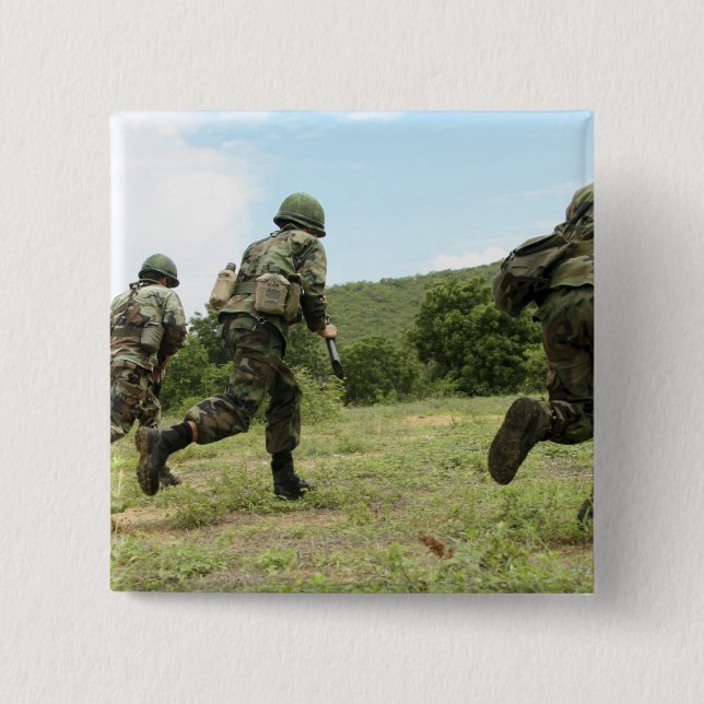 Royal Thai Marines rush forward to secure the s Pinback Button (Front)