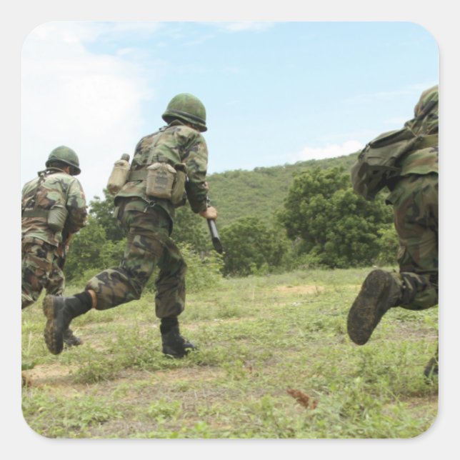 Royal Thai Marines rush forward to secure the s Square Sticker (Front)