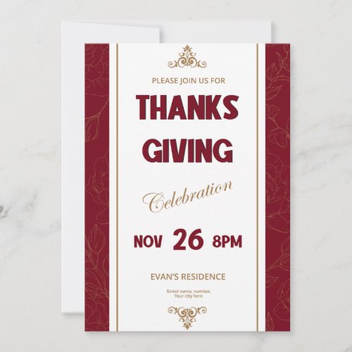 Royal Thanksgiving in Golden Crown Amidst Maroon  Invitation