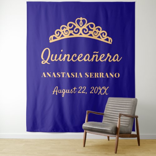 Royal Tiara Blue Quinceanera Tapestry
