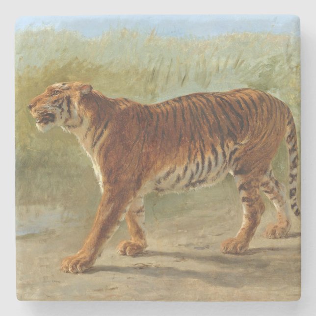 Royal Tiger Marching (by Rosa Bonheur) Stone Coaster (Front)