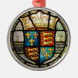 Royal Tudor Coat of Arms Henry VIII Stained Glass Metal Ornament