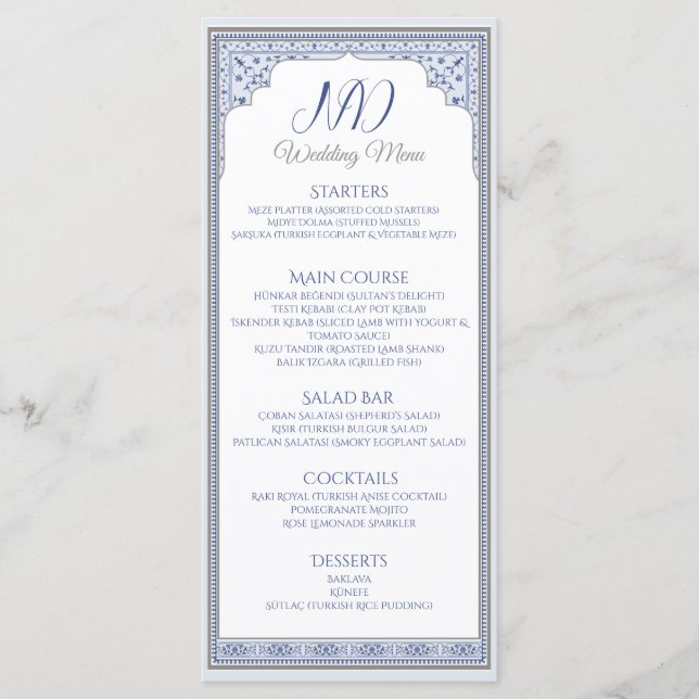 Royal Turkish Wedding Menu Card (Front)