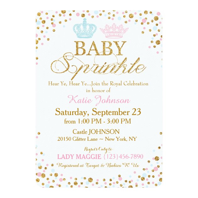Royal Twins Gold Glitter Sprinkle Baby Shower Invitation