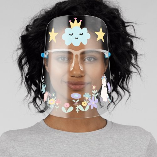 Royal Unicorn in a Garden Cloud Crown Reusable Face Shield