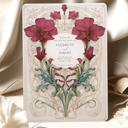 Royal Victorian Burgundy Floral Wedding Invitation