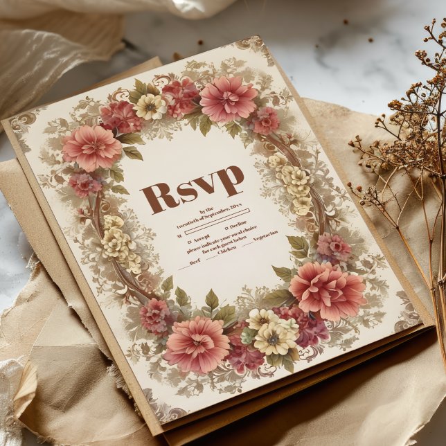 Royal Victorian Floral Ornaments Wedding RSVP Card (Creator Uploaded)