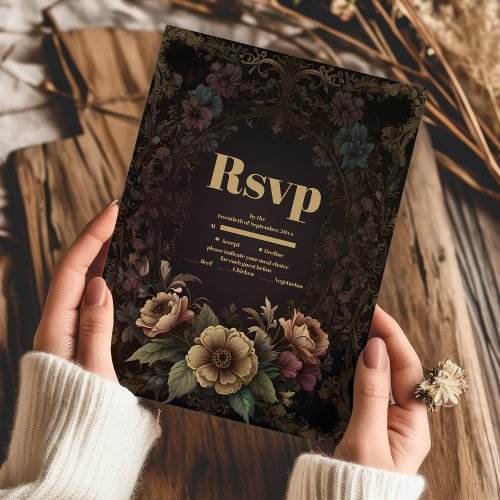 Royal Victorian Gothic Floral Wedding RSVP Card