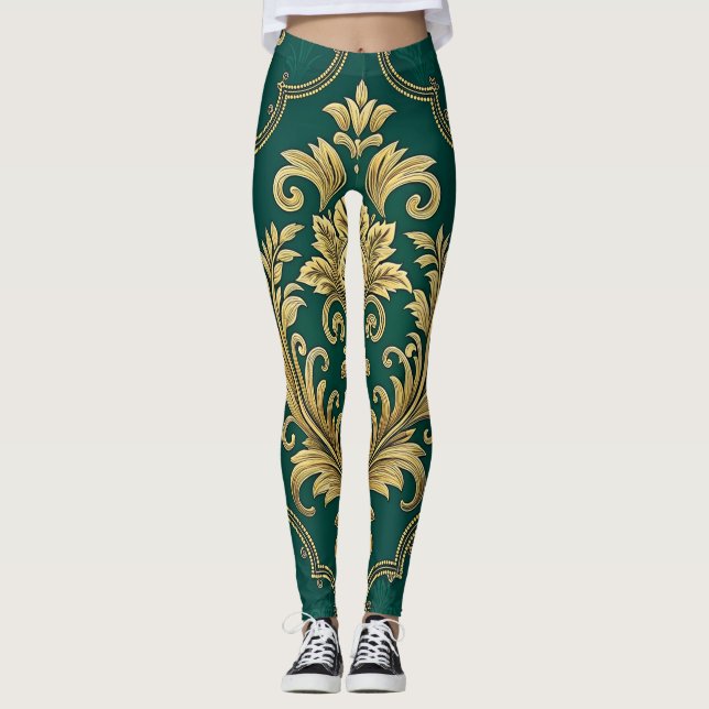 Royal Victorian Seamless Pattern – Golden Ornament Leggings (Front)