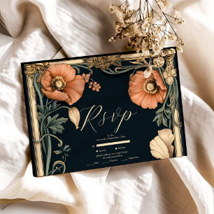 Royal Victorian Wedding Whimsical Floral Wedding RSVP Card