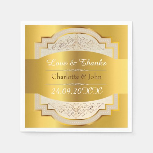 Royal Vintage Chic Personalized Golden Wedding Napkins