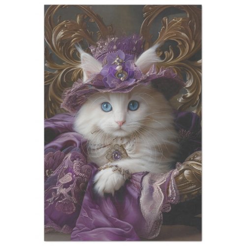 Royal Vintage Lace White Cat Decoupage  Tissue Paper