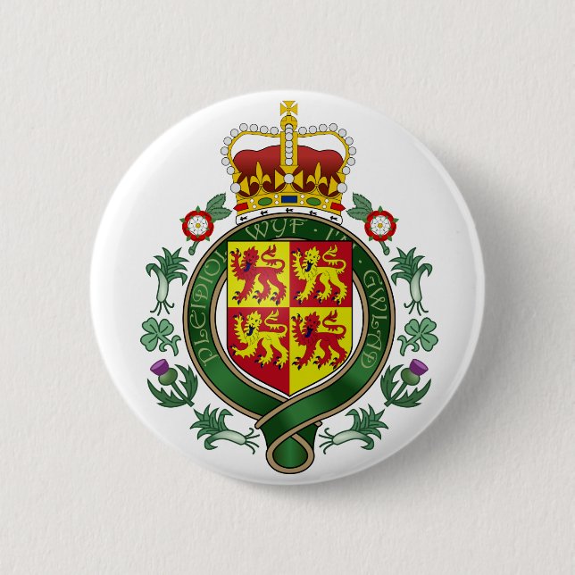 Royal Wales Official Coat Of Arms Heraldry Symbol Button (Front)