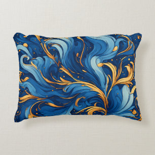 Royal Waves of Whimsy Swirls of Blue & Gold Accent Pillow