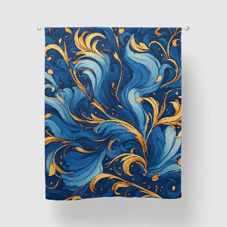 Royal Waves of Whimsy Swirls of Blue & Gold Blackout Curtains