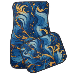 Royal Waves of Whimsy Swirls of Blue & Gold Car Floor Mat