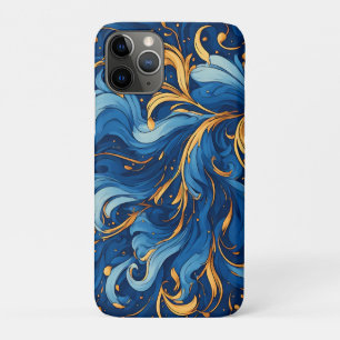 Royal Waves of Whimsy Swirls of Blue & Gold iPhone 11 Pro Case