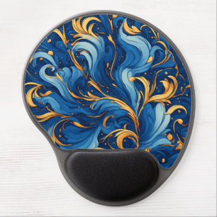 Royal Waves of Whimsy Swirls of Blue & Gold Gel Mouse Pad