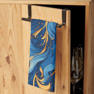 Royal Waves of Whimsy Swirls of Blue & Gold Kitchen Towel