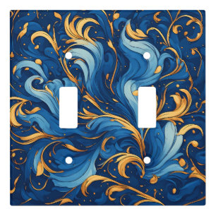 Royal Waves of Whimsy Swirls of Blue & Gold Light Switch Cover