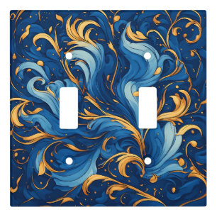 Royal Waves of Whimsy Swirls of Blue & Gold Light Switch Cover