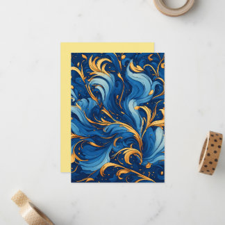 Royal Waves of Whimsy Swirls of Blue & Gold Note Card