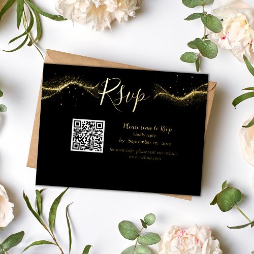 Royal wedding black and golden Qr code rsvp Foil Invitation Postcard