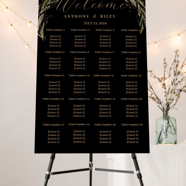 Royal wedding black & gold 20 table seating chart foam board (In Situ (Stand))